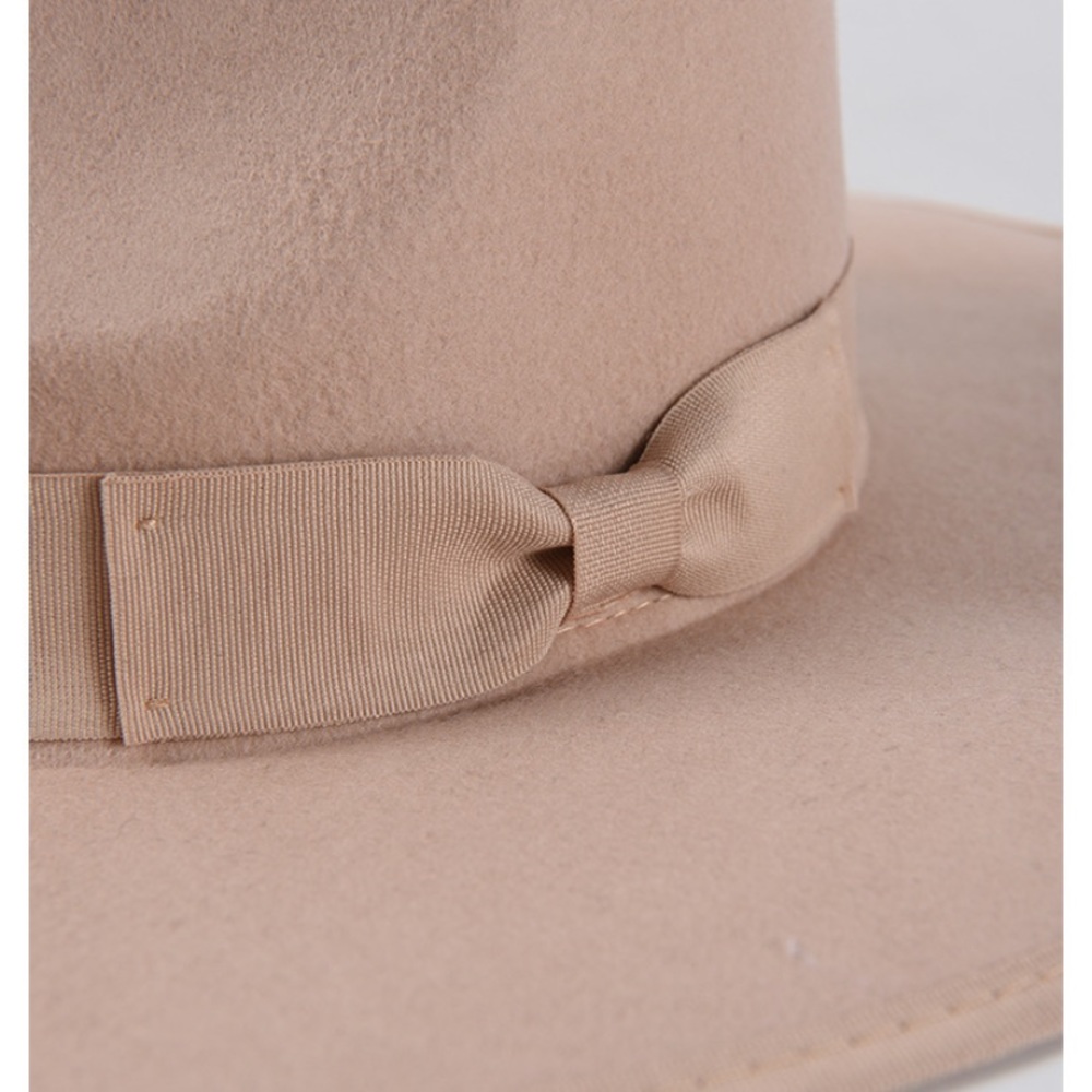 Light Taupe Wide Brim Grosgrain Band Panama Hat - Picture 8 of 10